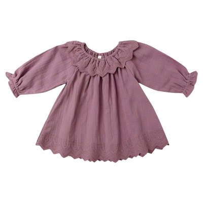 Quincy Mae童装宝宝裙子春秋新品花边领长袖连衣裙复古甜美外出服