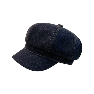 牛仔贝雷帽复古八角帽女夏季报童帽日系大头围藏蓝色云朵鸭舌帽子