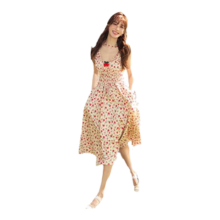 CLOUDSEASON法式碎花连衣裙显瘦小个子樱桃吊带长裙子质感高级感