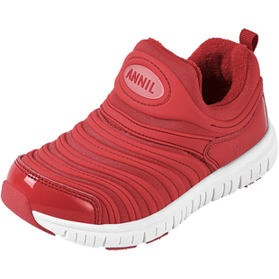 安奈儿儿童鞋子女童毛毛虫鞋2026新年款本命年男童红色加绒运动鞋