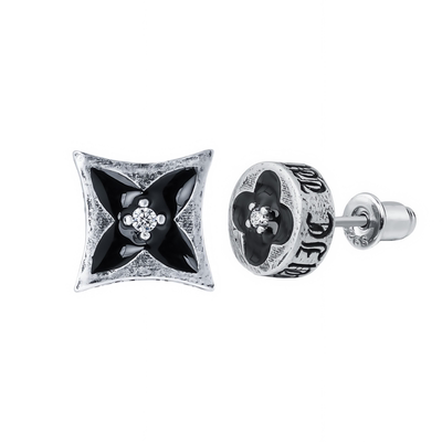 莫桑石S925银珐琅刻雕四叶花耳钉