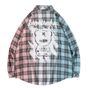 LAMLICKA李宏毅同款小恶魔渐变格子衬衫外套秋季休闲翻领衬衣长袖