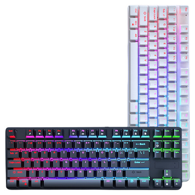 87键机械键盘热拔插线青轴卫域7彩霓虹专用游戏办公U鼠标有线连接