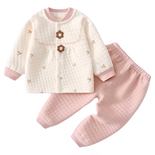 婴儿衣服夹棉分体套装女宝宝秋装公主贴身保暖内衣两件套婴幼儿冬