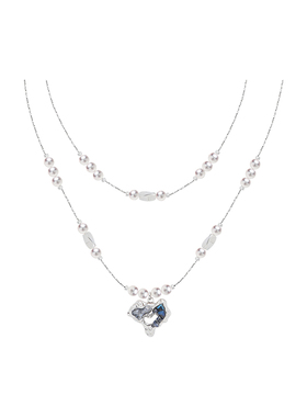 蓝色渐变碎冰爱心双层珍珠项链