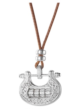 S925纯银平安富贵锁棕绳项链女