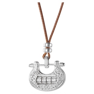 S925纯银平安富贵锁棕绳项链女简约新中式国风小众设计长款毛衣链