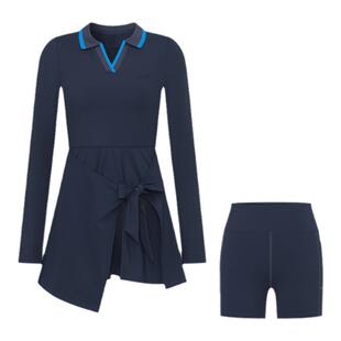 AO澳网运动连衣裙网球防走光女高尔夫运动裙V领运动休闲连衣裙