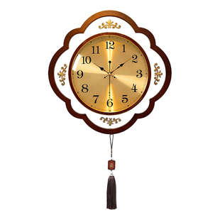 新中式实木挂钟客厅家用2026新款轻奢高级感复古中古风时钟表挂墙