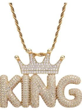 ICE BLING DIY定制24英文字母可拼接皇冠吊坠项链 嘻哈满钻饰品