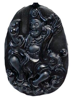 男女通用黑曜石吊坠降龙罗汉济公