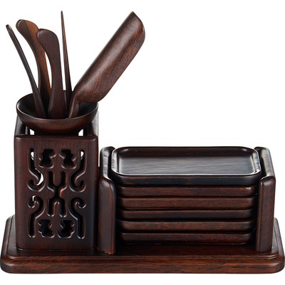 金灶黑檀木茶道六君子茶盘摆件