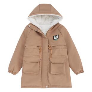 女童棉衣外套冬装派克服2025新款夹棉加绒上衣洋气女孩中长款棉袄