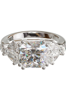 18K金正方小八角主石梨形石侧镶光面戒轻奢小众设计感婚戒可定制