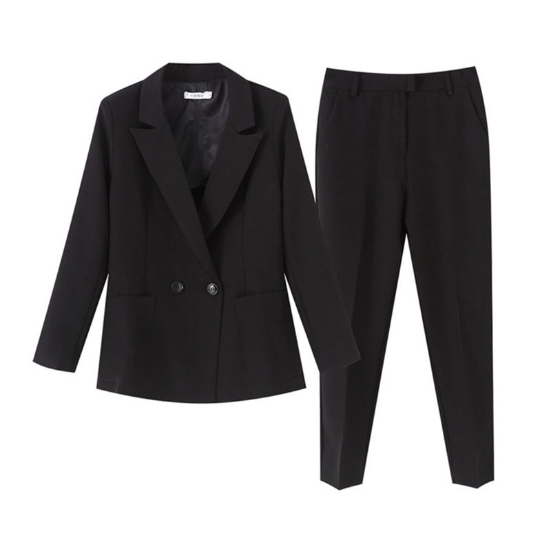 黑色西装外套女春秋韩版通勤面试西服套装小脚裤职业装夏季工作服