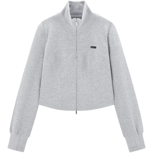 【商场同款】太平鸟针织空气层立领长袖灰色外套女卫衣A3BBF3215