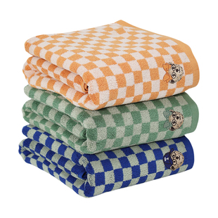 TeenieWeenie小熊刺绣棋盘格浴巾纯棉吸水家用男女款成人全棉毛巾
