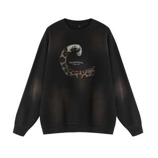 周里物出品「绒尾丛曳」2025秋季新款加绒卫衣女豹纹宽松显瘦上衣