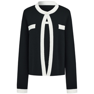 曼德诗香风时尚套装2025秋季新款经典黑白撞色针织吊带开衫两件套