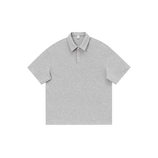 260g浅灰色V领纯色POLO衫短袖T恤男生2026新款夏季宽松上衣套头