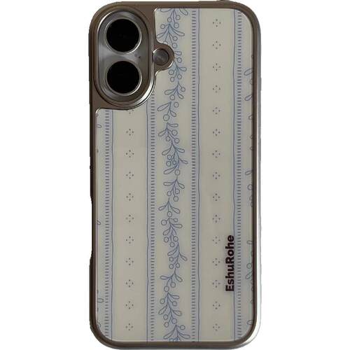EshuRohe法式奶油黄条纹碎花简约苹果iPhone17手机壳16promax小众原创高级感15plus14新款13银框亮面新款磁吸