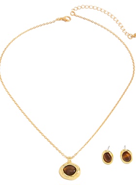 欧美跨境复古美拉德虎眼石圆形吊