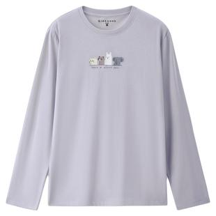 佐丹奴T恤女装纯棉动物伙伴印花圆领针织长袖T恤 13395794