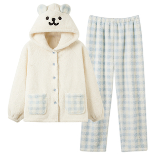 猫人睡衣女款2026新款冬高级感珊瑚绒加绒加厚冬天可爱家居服套装