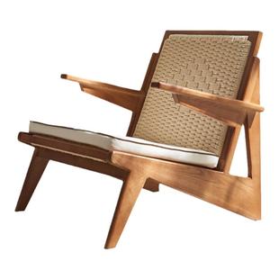 北欧实木沙发椅小户型阳台躺椅简约单人扶手椅设计师家用休闲藤椅