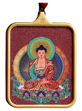 寒博朱砂唐卡纯手绘吊坠本命佛手绘描金钛钢观音唐卡吊坠八大守护