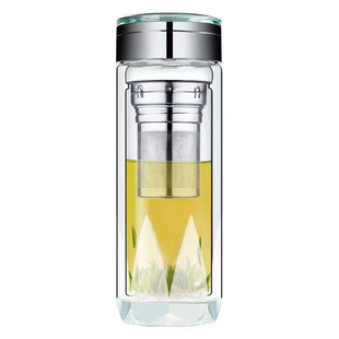 钻石水晶双层玻璃杯 茶水分离泡茶水杯便携商务车载500ml耐热杯子