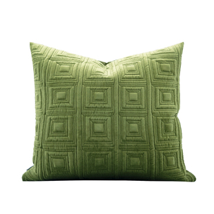 『几何的胜利』中古诧寂橄榄绿色几何绗缝客厅抱枕样板间别墅靠垫
