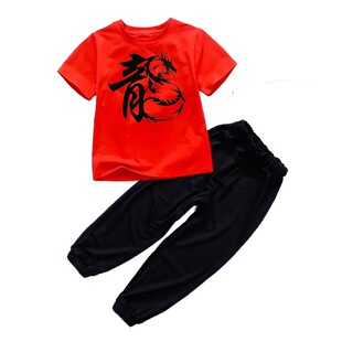 儿童武术表演服训练服短袖纯棉功夫练功服男女童中国风团体武术服
