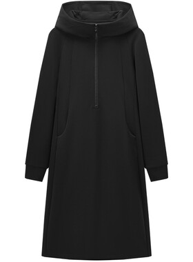 爱居兔连帽休闲连衣裙女春秋新款轻运动卫衣高级感长裙