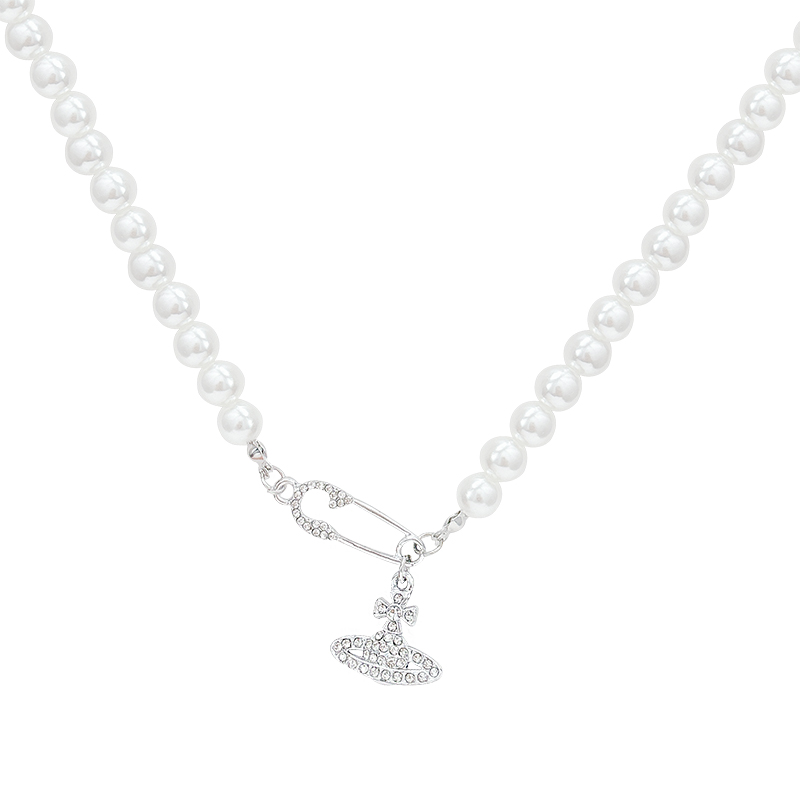 土星别针项链银色锁骨西太后闪钻甜酷小众设计感潮辣妹卫衣毛衣链