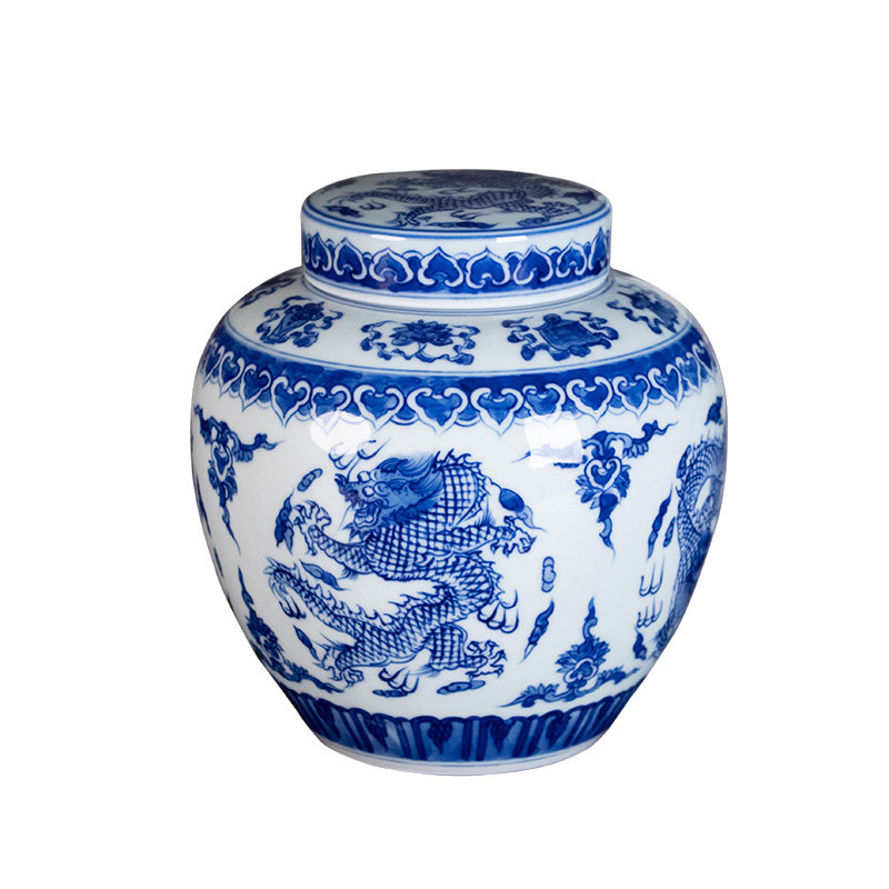 陶瓷景德镇中式龙纹茶叶罐青花瓷