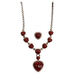 ENIMOL日本阿卡珊瑚爱心项链戒指套装高级小众珠宝钻石18k金镶嵌