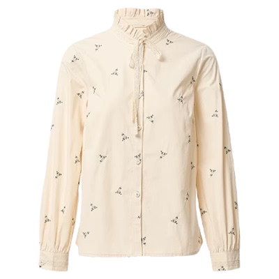 法式复古木耳边立领刺绣纯棉衬衫