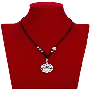 足银999纯银锁宝宝镂空长命锁平安锁银吊坠儿童大人毛衣项链女友