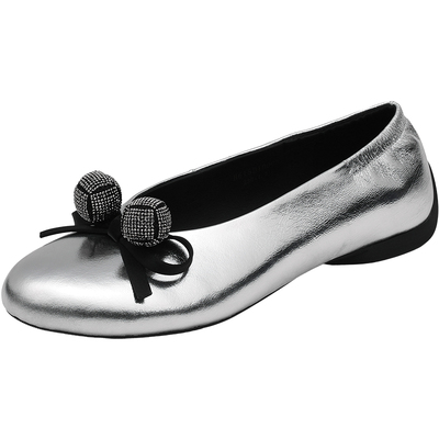 Hongkee/红科平底鞋女2025春季金色/银色圆头浅口单鞋H615D100