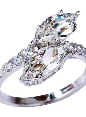 PT950铂金D色莫桑石群镶双蛇戒指纯银水滴个性简约钻戒设计感精致