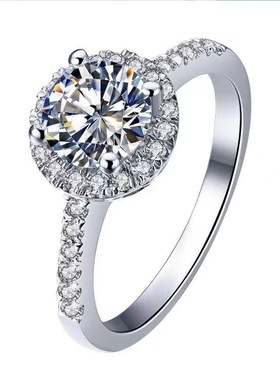 小方糖镀925银四爪活口女士钻戒仿钻石结婚求婚戒指指环送女朋友