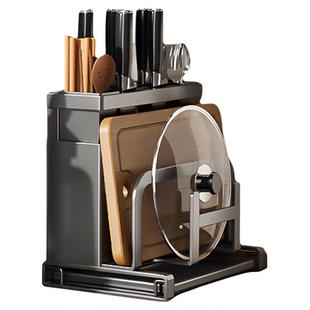 厨房刀架置物架放菜刀筷砧板多功能锅盖菜板放置器刀具一体收纳架