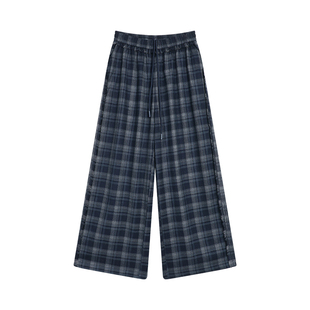 NEVA HU 城市度假 复古格子宽松休闲裤女松紧腰抽绳阔腿长裤子
