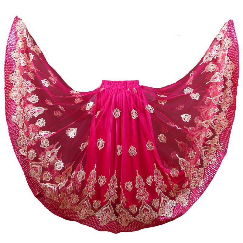 新款新疆舞演出服网纱绣花大摆裙民族特色奢华长裙维族舞女半身裙