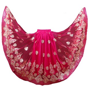 新款新疆舞演出服网纱绣花大摆裙民族特色奢华长裙维族舞女半身裙