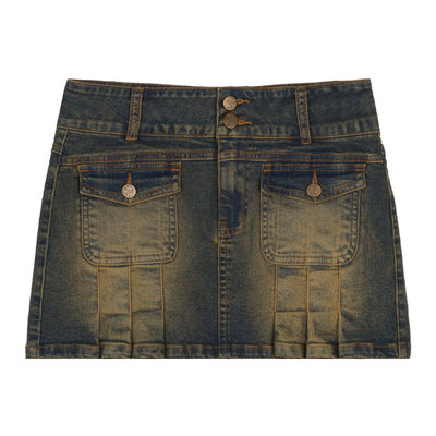 宽腰头弹力辣妹牛仔短裙