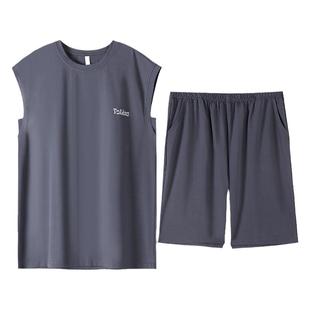 睡衣男款夏季背心短裤纯棉薄款无袖男士套装夏天可外穿男生家居服