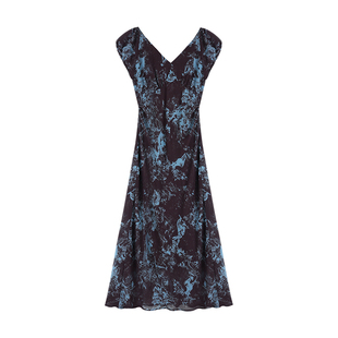 Maven Lin 高阶智性大女主|气质花苞袖v领连衣裙女雪纺收腰包臀裙