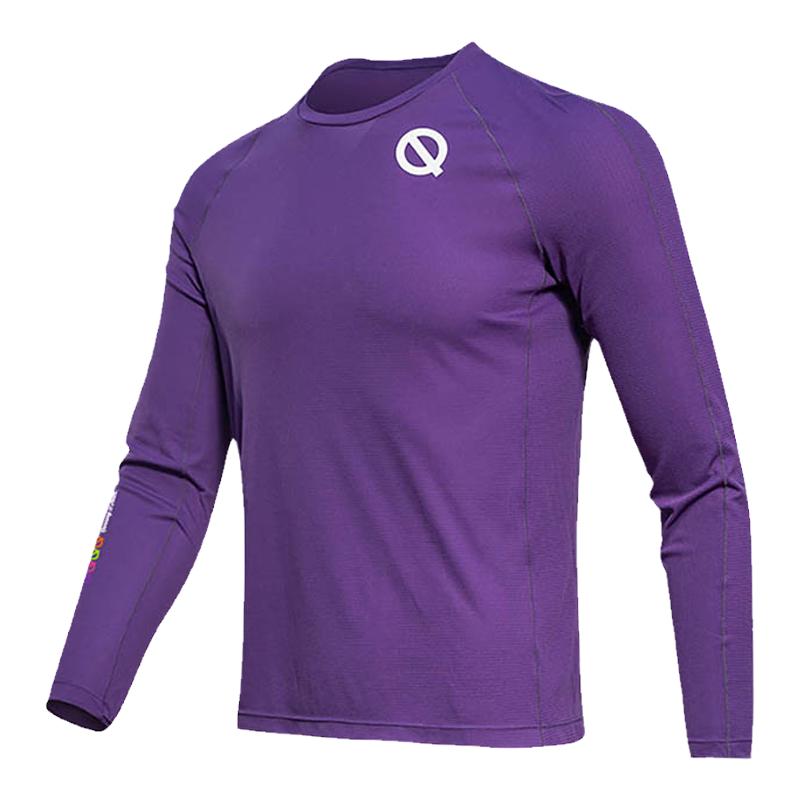 轻功马拉松运动跑步长袖t恤呼吸方格交叠领训练速干衣男上衣装备